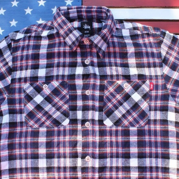 STUSSY Long Sleeved Plaid Button Flannel (Medium) - Picture 6 of 8